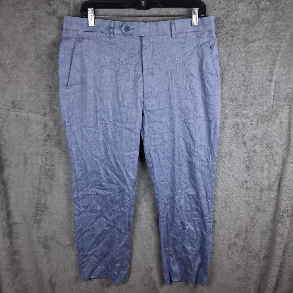 Calvin Klein Linen Blend Dress Pants Mens 34x32 Light Blue Slim Straight